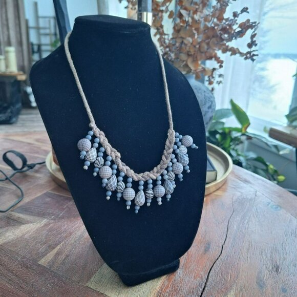 Braided Fringe Necklace‎ Gray Plastic 20 Inch Adjustable Boho Dangle - Picture 2 of 7